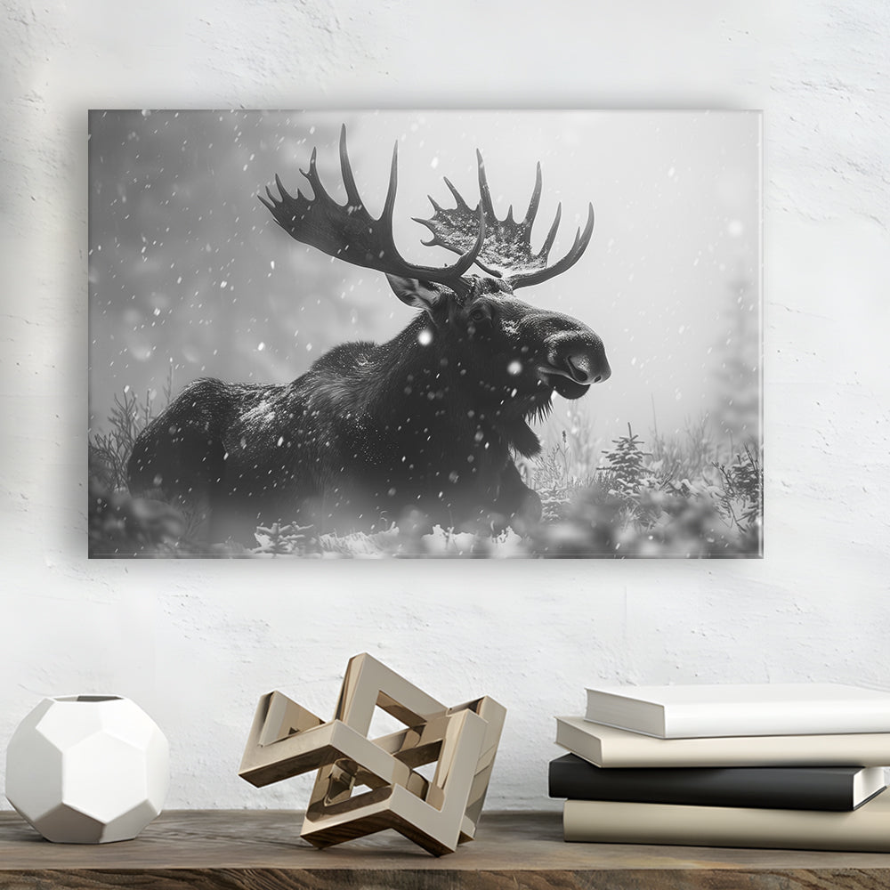 Black And White Moose Landscape Art, Canvas Art Decor Print, Painting Art, Canvas Print Wall Art Home Decor