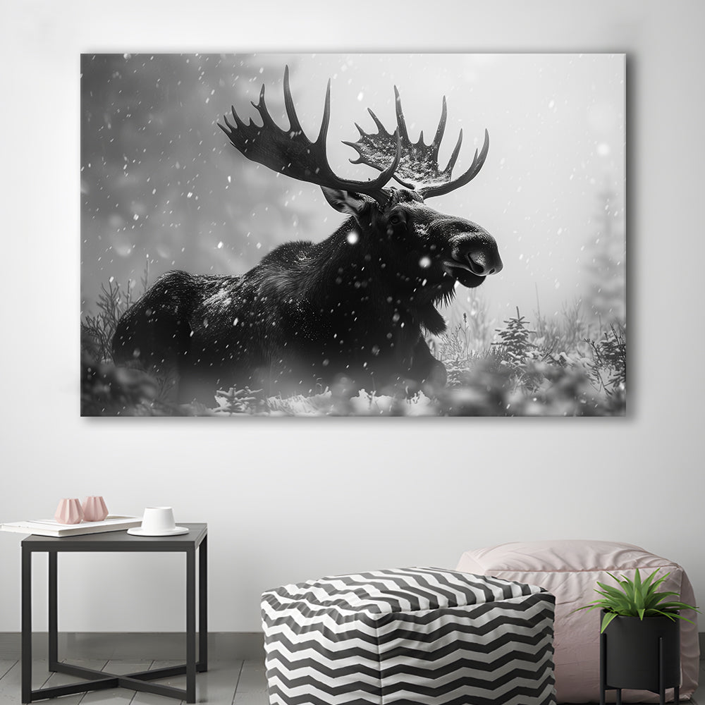 Black And White Moose Landscape Art, Canvas Art Decor Print, Painting Art, Canvas Print Wall Art Home Decor