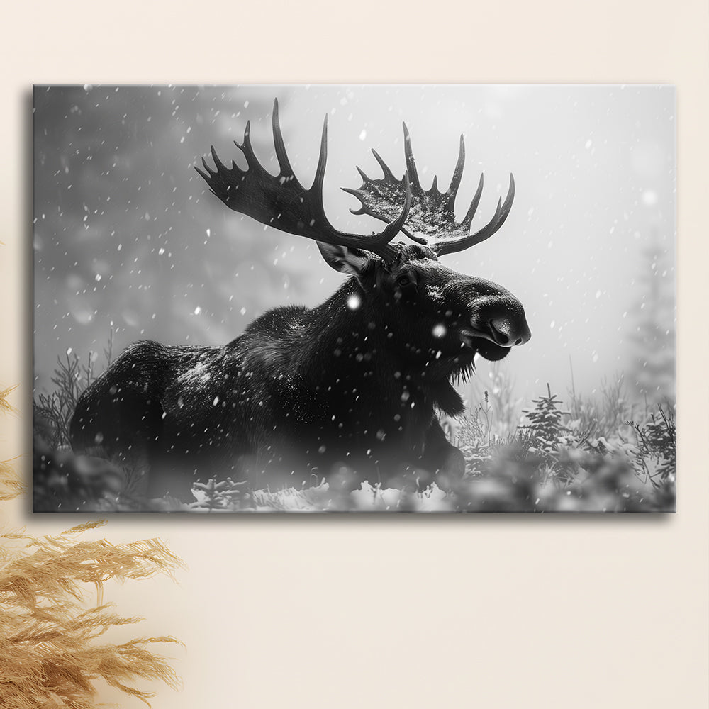 Black And White Moose Landscape Art, Canvas Art Decor Print, Painting Art, Canvas Print Wall Art Home Decor