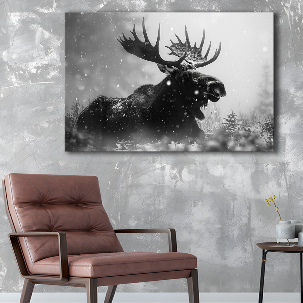 Black And White Moose Landscape Art, Canvas Art Decor Print, Painting Art, Canvas Print Wall Art Home Decor