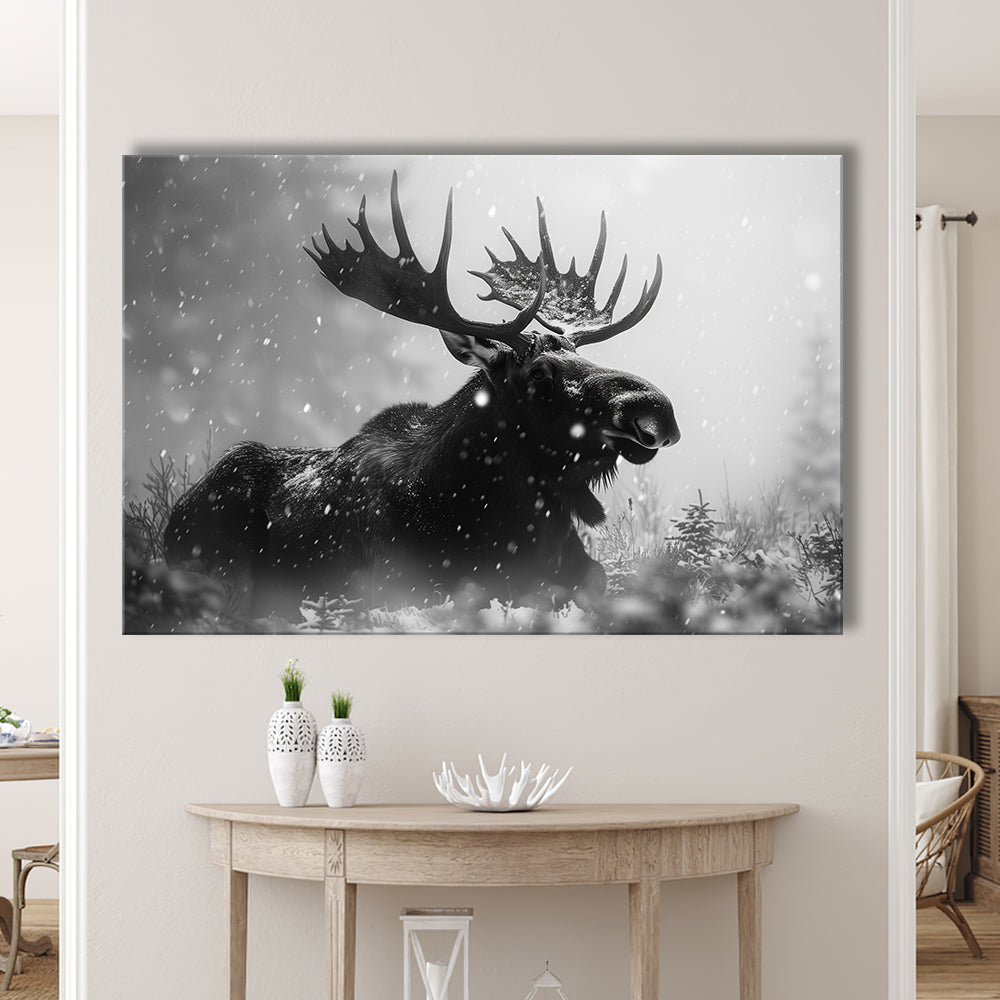 Black And White Moose Landscape Art, Canvas Art Decor Print, Painting Art, Canvas Print Wall Art Home Decor