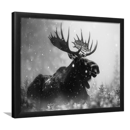 Black And White Moose Landscape Art, Framed  Print, Painting Art, Framed Art Print Wall Decor, Framed Picture