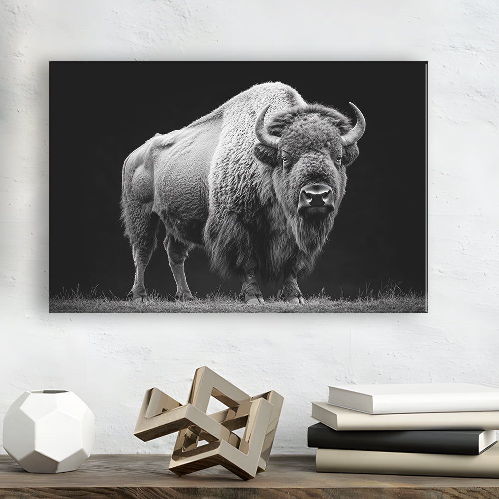 Black And White Photography Bison Portrait, Canvas Art Decor Print, Painting Art, Canvas Print Wall Art Home Decor
