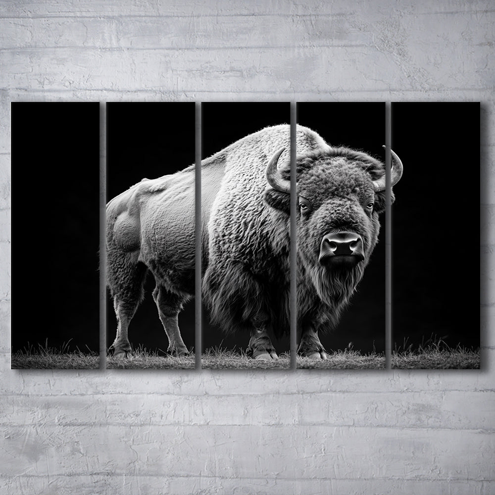 Black And White Photography Bison Portrait, Canvas Art Print, Painting Art, Multi Panels Canvas Print Wall Art