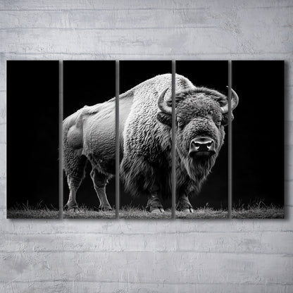 Black And White Photography Bison Portrait, Canvas Art Print, Painting Art, Multi Panels Canvas Print Wall Art