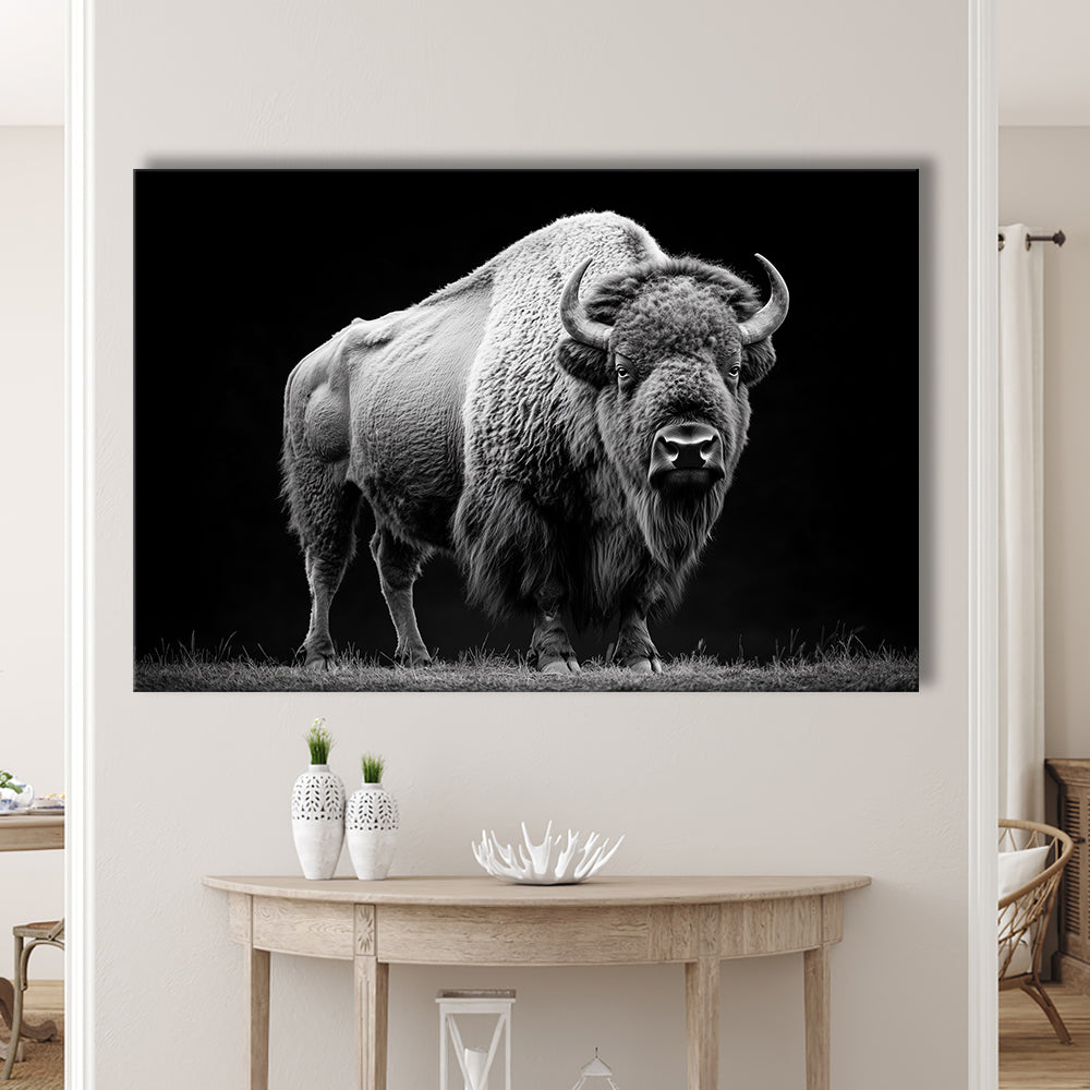 Black And White Photography Bison Portrait, Canvas Art Decor Print, Painting Art, Canvas Print Wall Art Home Decor