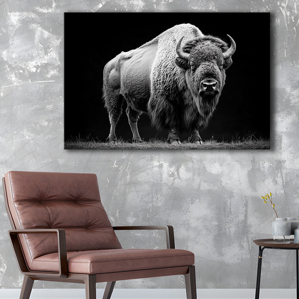Black And White Photography Bison Portrait, Canvas Art Decor Print, Painting Art, Canvas Print Wall Art Home Decor