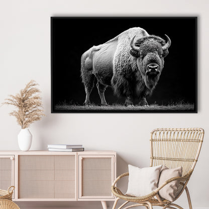 Black And White Photography Bison Portrait, Framed Canvas Print, Painting Art, Floating Framed Canvas Print Wall Art