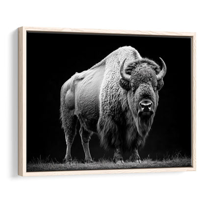 Black And White Photography Bison Portrait, Framed Canvas Print, Painting Art, Floating Framed Canvas Print Wall Art