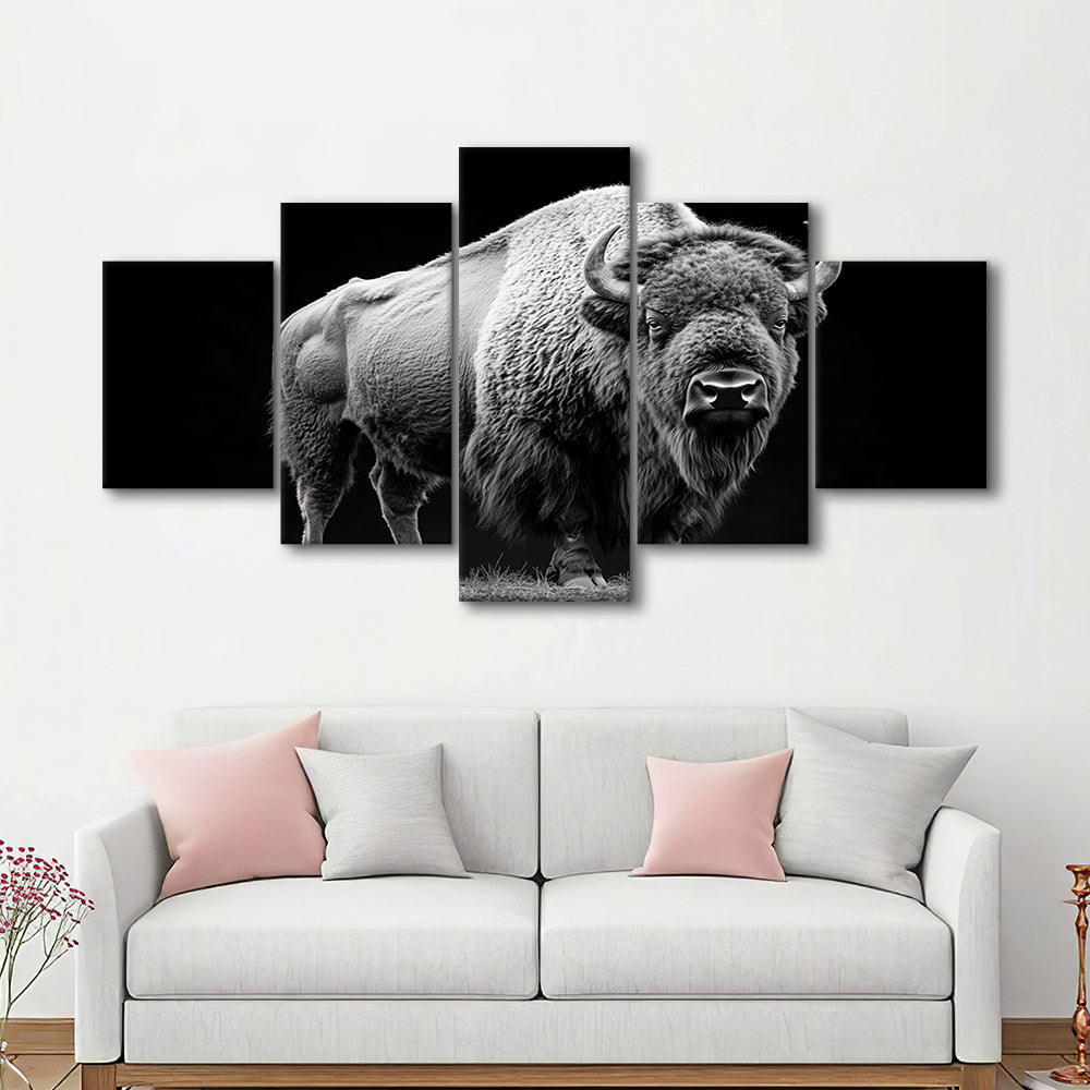 Black And White Photography Bison Portrait, Canvas Art Decor Print, Painting Art, Mixed Panels Canvas Print Wall Art
