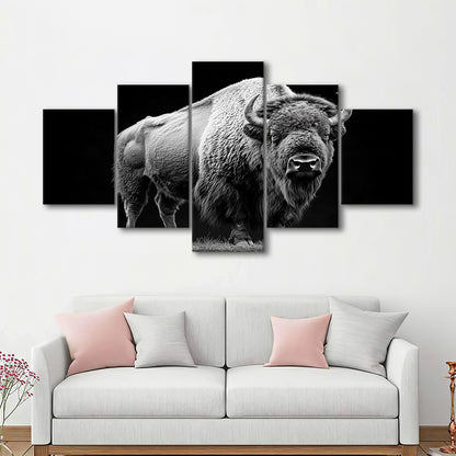 Black And White Photography Bison Portrait, Canvas Art Decor Print, Painting Art, Mixed Panels Canvas Print Wall Art