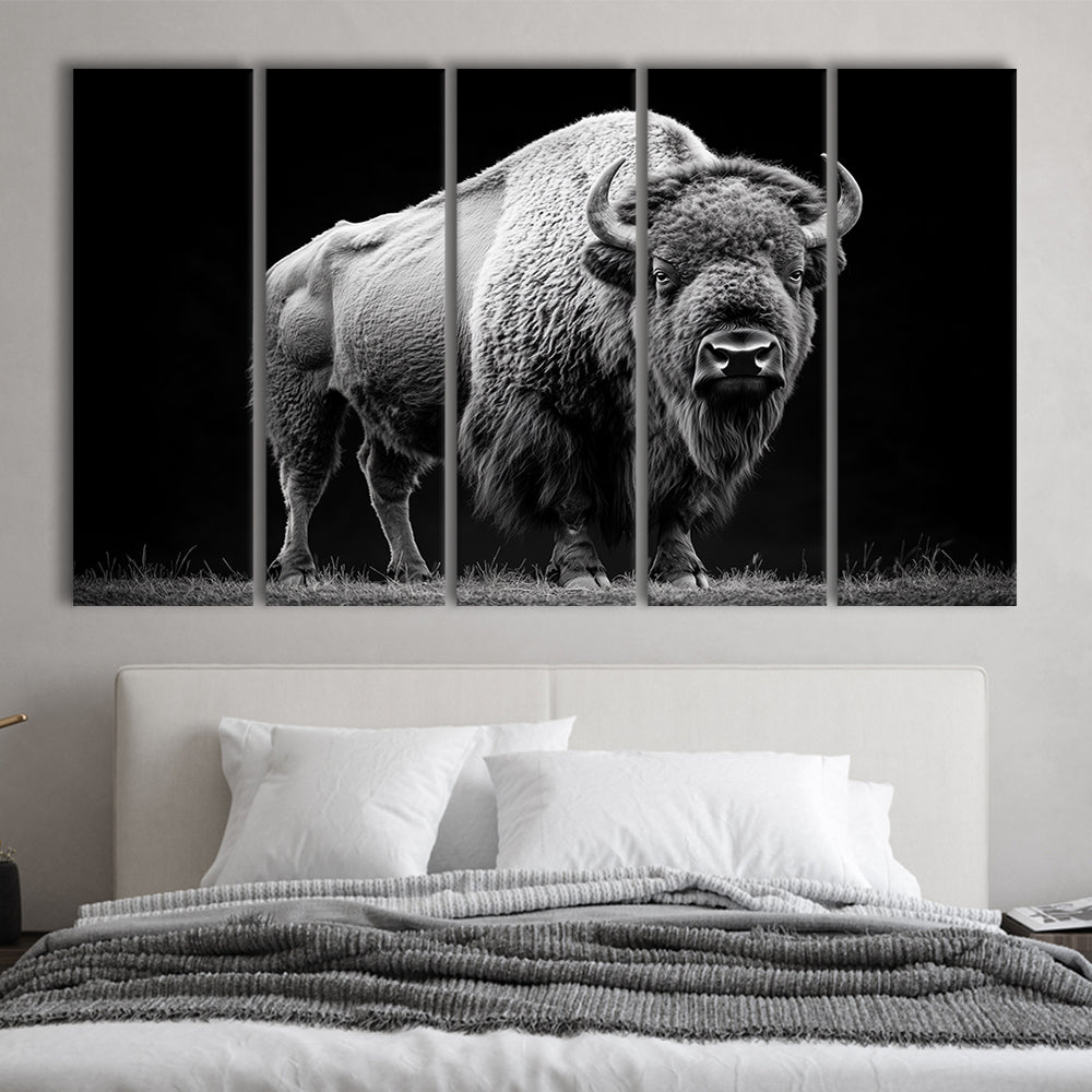 Black And White Photography Bison Portrait, Canvas Art Print, Painting Art, Multi Panels Canvas Print Wall Art