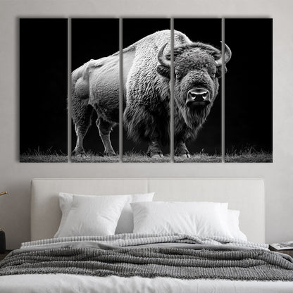 Black And White Photography Bison Portrait, Canvas Art Print, Painting Art, Multi Panels Canvas Print Wall Art