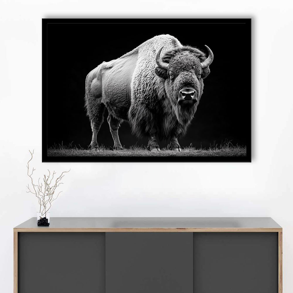 Black And White Photography Bison Portrait, Framed  Print, Painting Art, Framed Art Print Wall Decor, Framed Picture