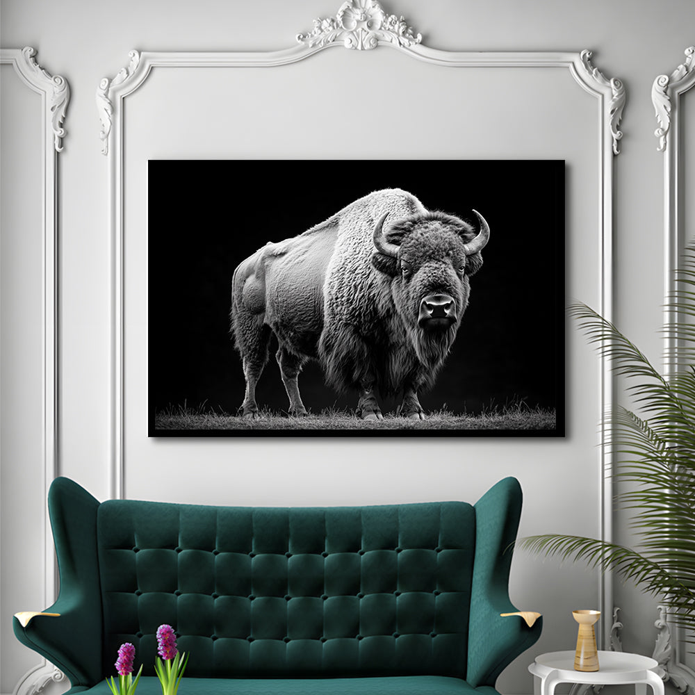 Black And White Photography Bison Portrait, Framed  Print, Painting Art, Framed Art Print Wall Decor, Framed Picture