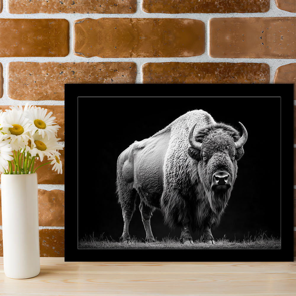 Black And White Photography Bison Portrait, Framed  Print, Painting Art, Framed Art Print Wall Decor, Framed Picture