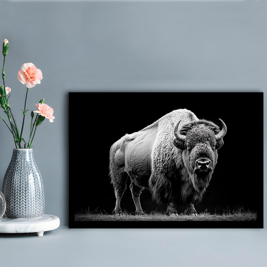 Black And White Photography Bison Portrait, Framed  Print, Painting Art, Framed Art Print Wall Decor, Framed Picture