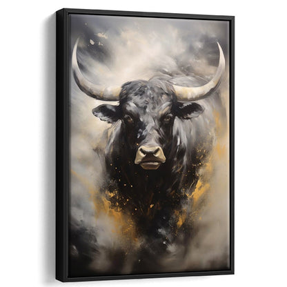 Black Bull, Ox Abstract Painting Extra Large, Framed Canvas Print Wall Art, Floating Frame