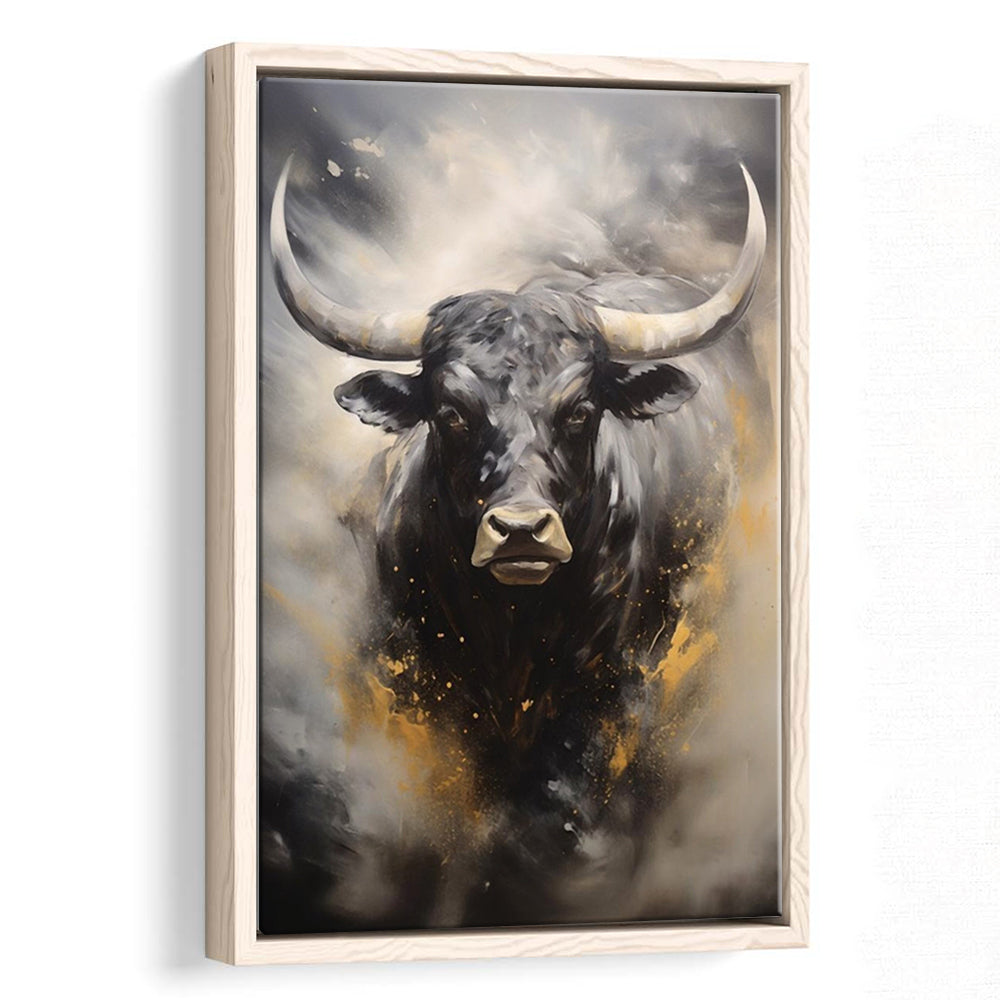 Black Bull, Ox Abstract Painting Extra Large, Framed Canvas Print Wall Art, Floating Frame