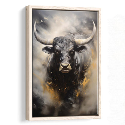 Black Bull, Ox Abstract Painting Extra Large, Framed Canvas Print Wall Art, Floating Frame