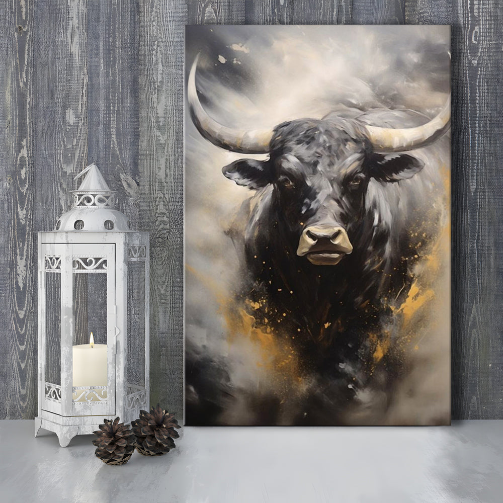 Black Bull, Ox Abstract Painting Extra Large, Canvas Print Wall Art, Wall Decor, Painting Canvas