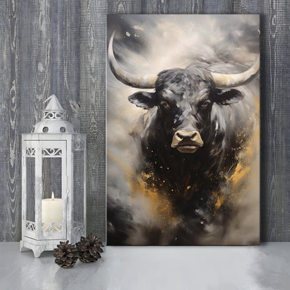 Black Bull, Ox Abstract Painting Extra Large, Canvas Print Wall Art, Wall Decor, Painting Canvas