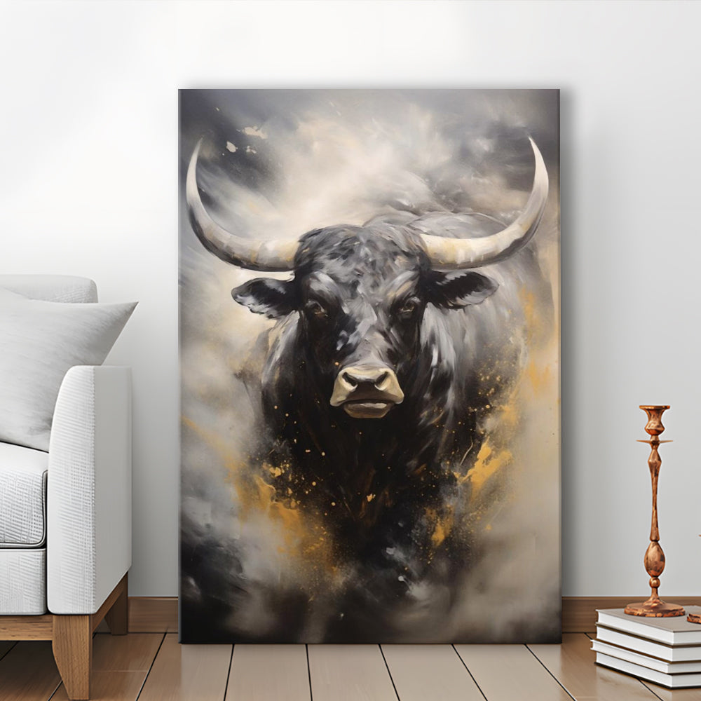 Black Bull, Ox Abstract Painting Extra Large, Canvas Print Wall Art, Wall Decor, Painting Canvas