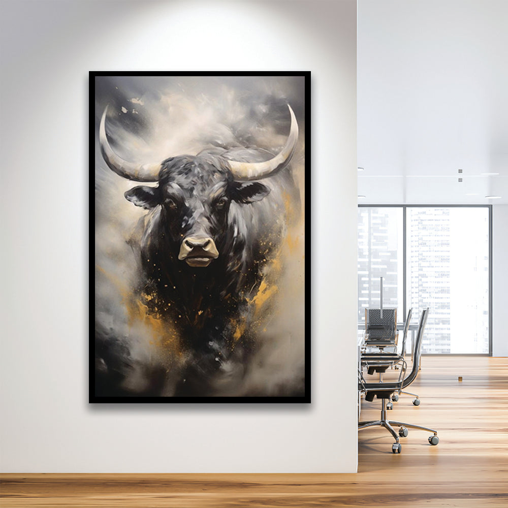 Black Bull, Ox Abstract Painting Extra Large, Framed Art Print Wall Decor, Picture Framed