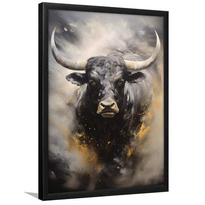 Black Bull, Ox Abstract Painting Extra Large, Framed Art Print Wall Decor, Picture Framed