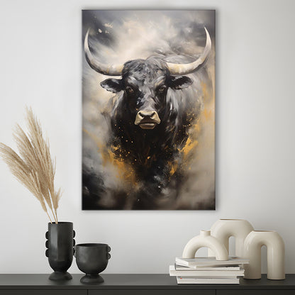 Black Bull, Ox Abstract Painting Extra Large, Canvas Print Wall Art, Wall Decor, Painting Canvas