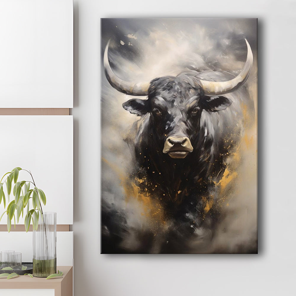 Black Bull, Ox Abstract Painting Extra Large, Canvas Print Wall Art, Wall Decor, Painting Canvas