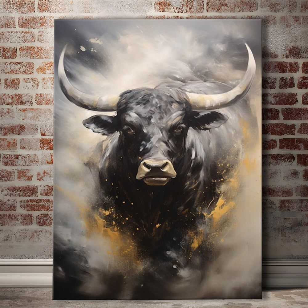 Black Bull, Ox Abstract Painting Extra Large, Canvas Print Wall Art, Wall Decor, Painting Canvas