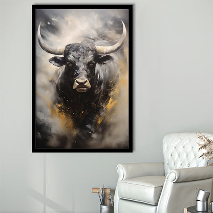 Black Bull, Ox Abstract Painting Extra Large, Framed Art Print Wall Decor, Picture Framed