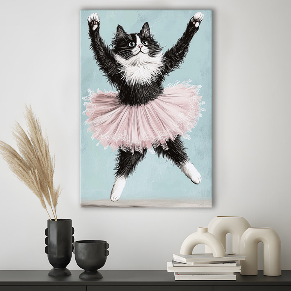 Black Cat Ballerina Wall Art Print, Funny Ballerina Cat Home Decor, Funny Gift Idea, Cat Lovers Gift, Canvas Print, Canvas Decor