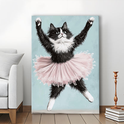 Black Cat Ballerina Wall Art Print, Funny Ballerina Cat Home Decor, Funny Gift Idea, Cat Lovers Gift, Canvas Print, Canvas Decor