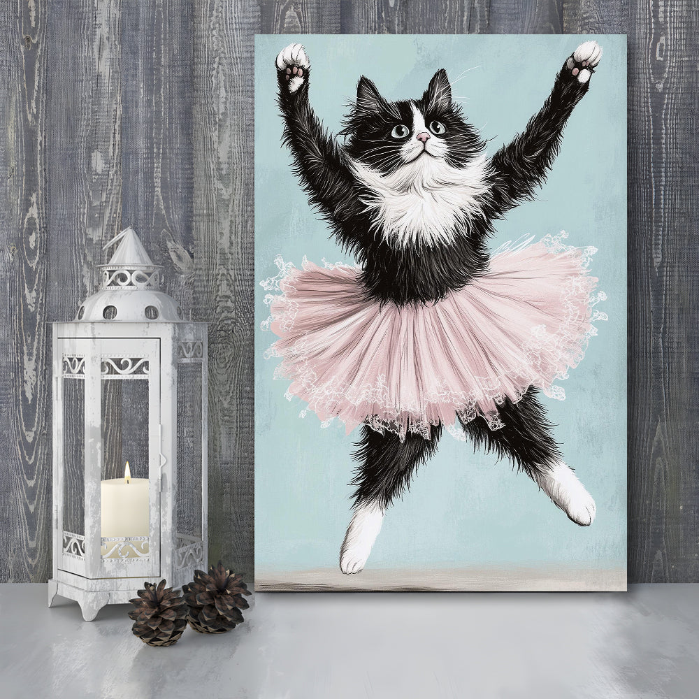 Black Cat Ballerina Wall Art Print, Funny Ballerina Cat Home Decor, Funny Gift Idea, Cat Lovers Gift, Canvas Print, Canvas Decor