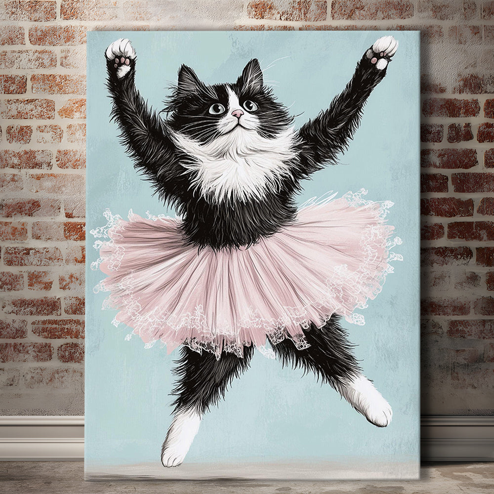 Black Cat Ballerina Wall Art Print, Funny Ballerina Cat Home Decor, Funny Gift Idea, Cat Lovers Gift, Canvas Print, Canvas Decor