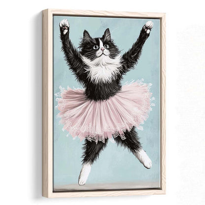 Black Cat Ballerina Wall Art Print, Funny Ballerina Cat Home Decor,Cat Lovers Gift, Framed Canvas Print, Floating Frame