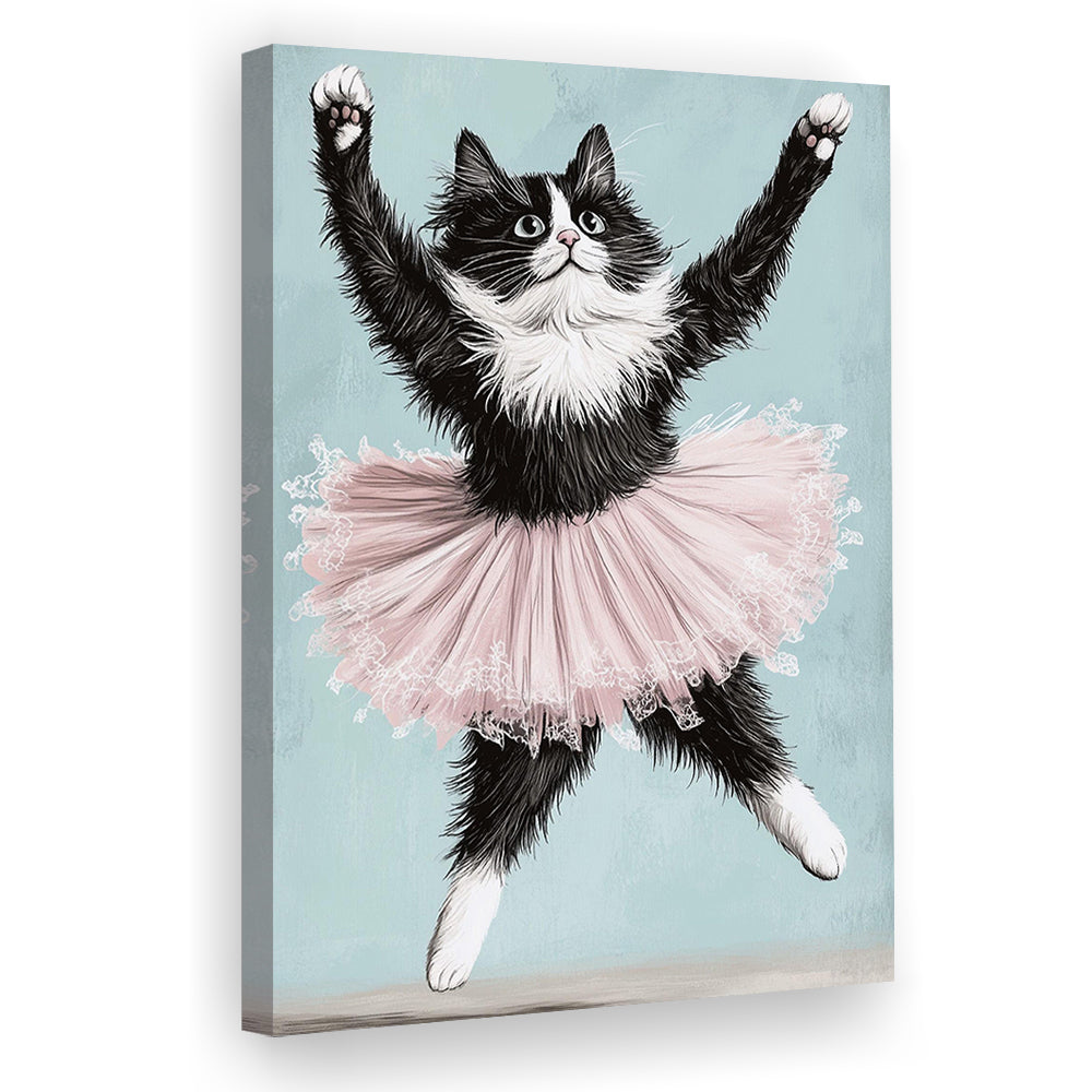 Black Cat Ballerina Wall Art Print, Funny Ballerina Cat Home Decor, Funny Gift Idea, Cat Lovers Gift, Canvas Print, Canvas Decor