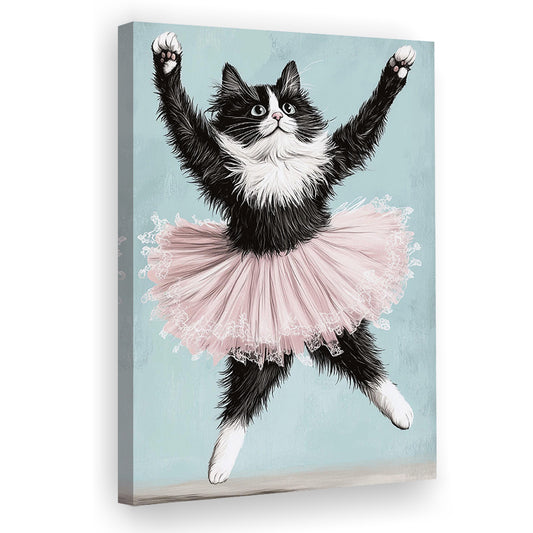 Black Cat Ballerina Wall Art Print, Funny Ballerina Cat Home Decor, Funny Gift Idea, Cat Lovers Gift, Canvas Print, Canvas Decor