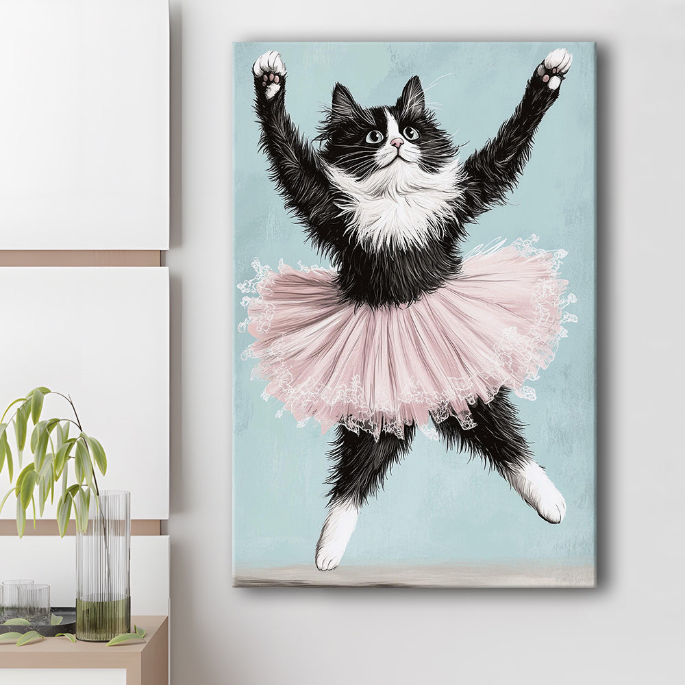 Black Cat Ballerina Wall Art Print, Funny Ballerina Cat Home Decor, Funny Gift Idea, Cat Lovers Gift, Canvas Print, Canvas Decor