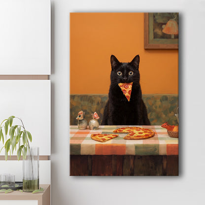 Black Cat Eating Pizza Print, Kitchen Wall Decor, Funny Cat, Cat Lovers Gift, Animal Wall Decor, Canvas Print, Canvas Decor