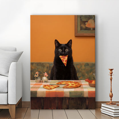 Black Cat Eating Pizza Print, Kitchen Wall Decor, Funny Cat, Cat Lovers Gift, Animal Wall Decor, Canvas Print, Canvas Decor