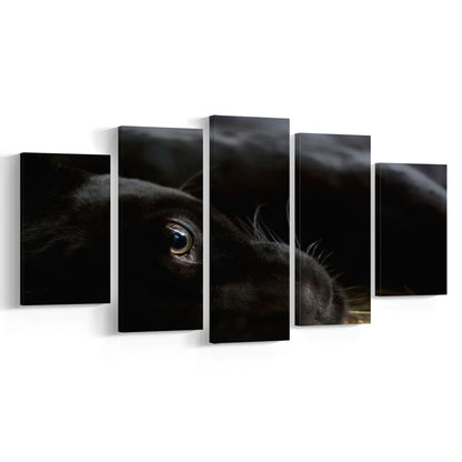 Black Panther Wall Art, Panther Canvas Wall Art, Panther Wall Decoration, 5 Piece Large Cavas Print Wall Art