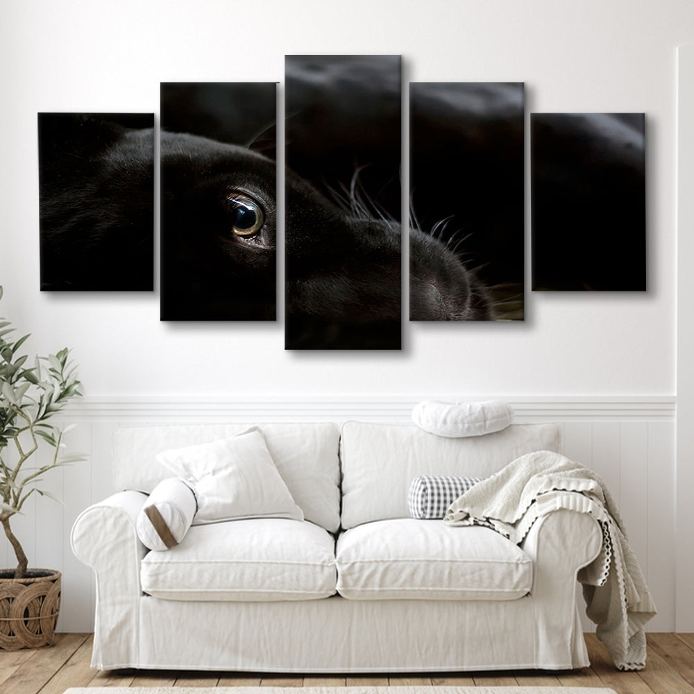 Black Panther Wall Art, Panther Canvas Wall Art, Panther Wall Decoration, 5 Piece Large Cavas Print Wall Art