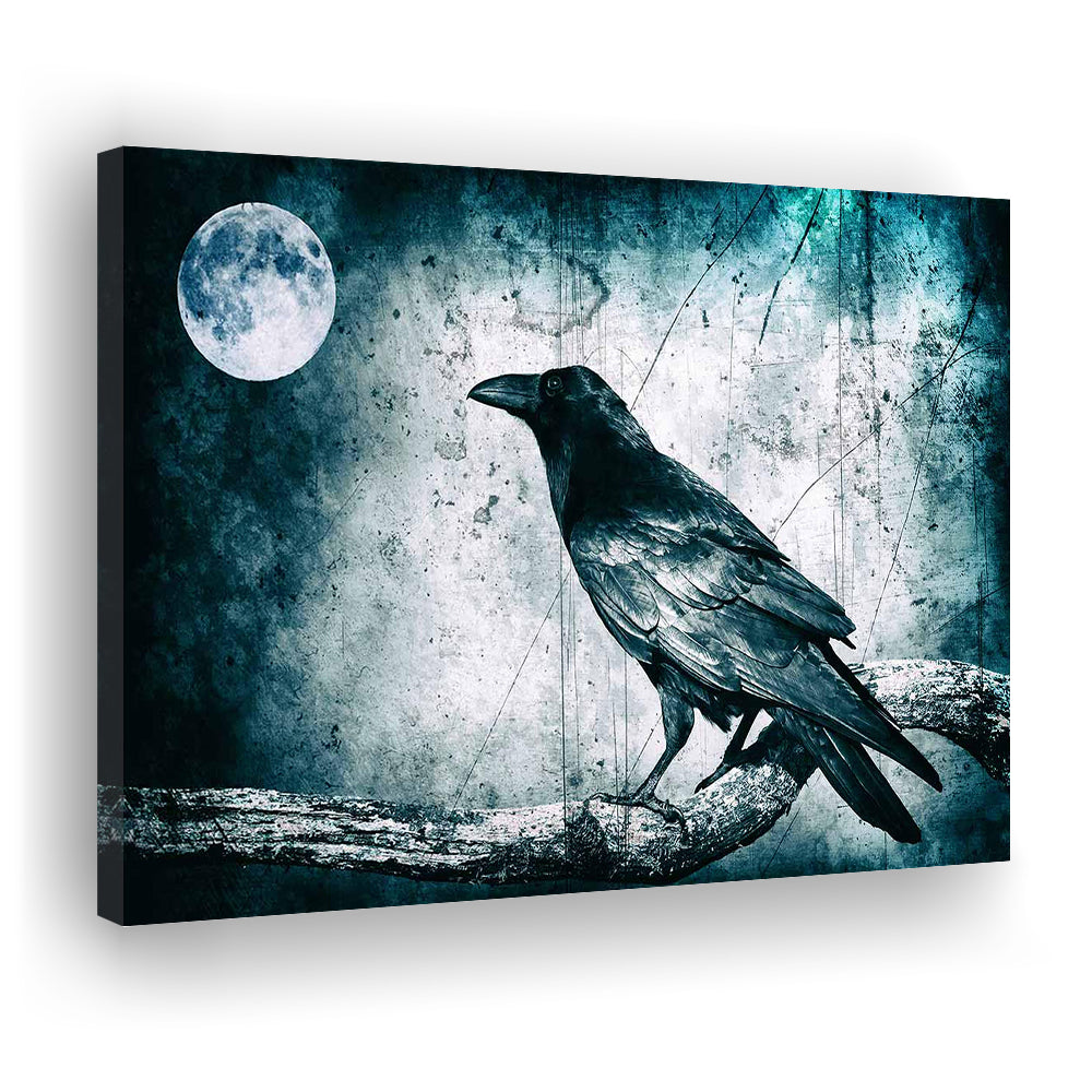 Black Raven and Full Moon Gothic Art Canvas Print,Dark Wall Decor, Cavas Print Wall Art Hom Decor