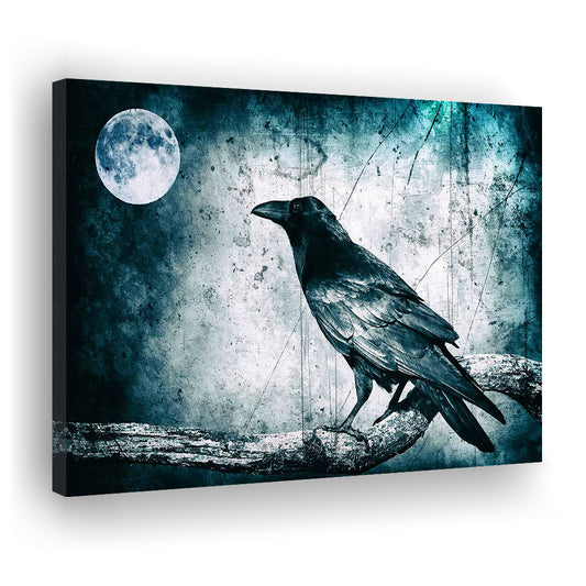 Black Raven and Full Moon Gothic Art Canvas Print,Dark Wall Decor, Cavas Print Wall Art Hom Decor