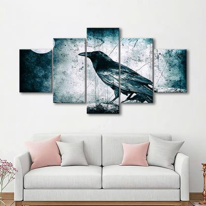 Black Raven and Full Moon Gothic Art Canvas Print,Dark Wall Decor, 5 Piece Large Cavas Print Wall Art