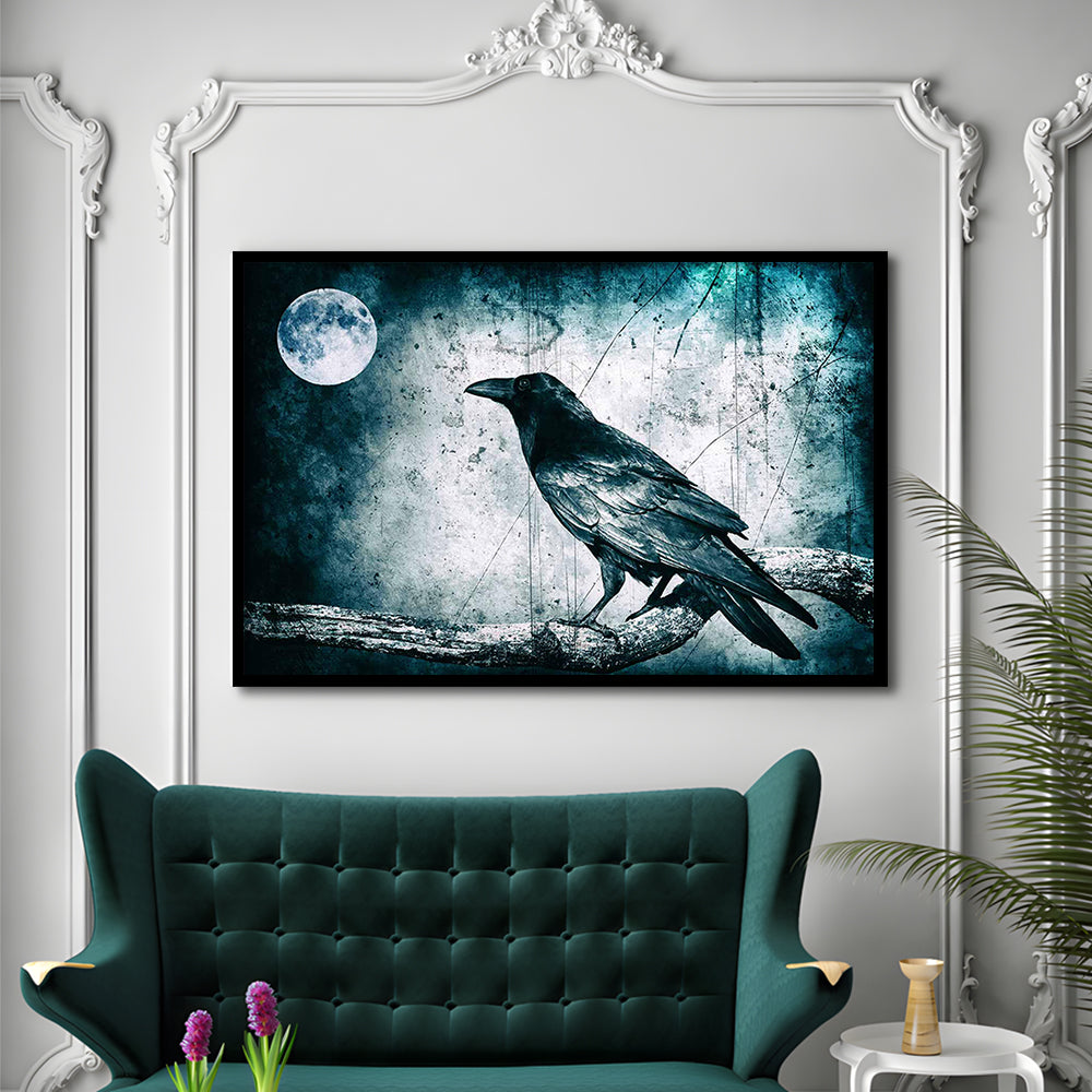 Black Raven And Full Moon Gothic Art Art Prints,Dark Wall Decor, Framed Art Print, Picture Framed