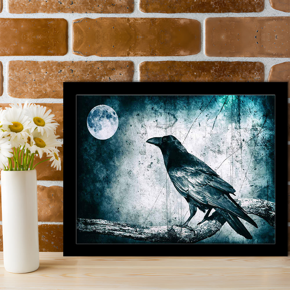 Black Raven And Full Moon Gothic Art Art Prints,Dark Wall Decor, Framed Art Print, Picture Framed